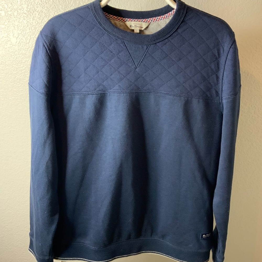 Ben Sherman Navy Quilted Fleece Crewneck Sweatshirt BS31LK096 Men’s L
